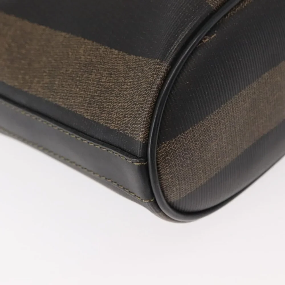 Authentic FENDI Pecan Canvas Shoulder Bag PVC Black Brown gold - Picture 2 of 16